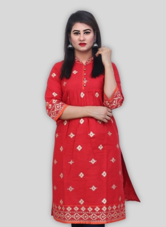 Red Print Cotton Kurti