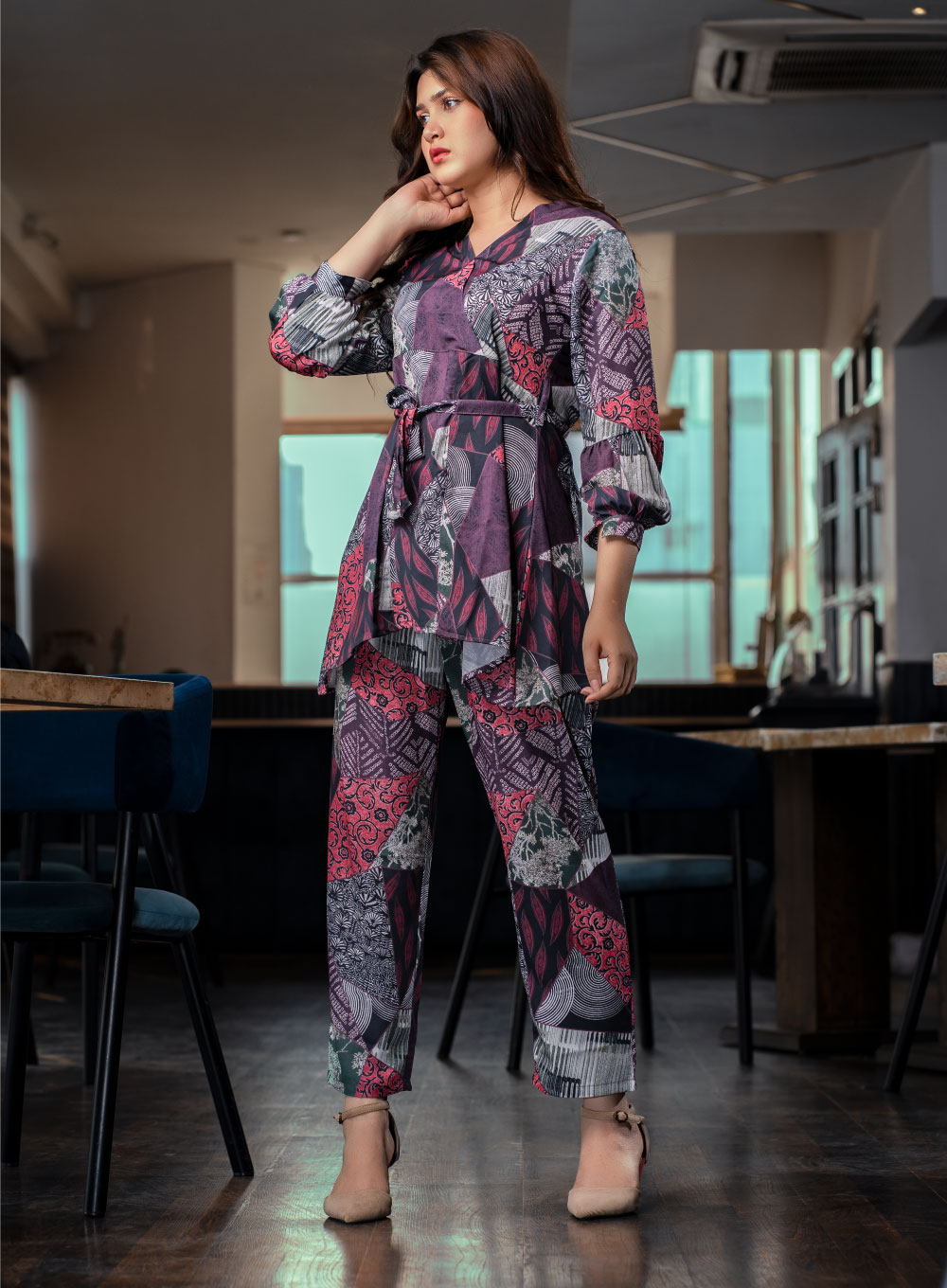 147 - Saphella Floral print V-neck Co-ord sets Dress for Womens