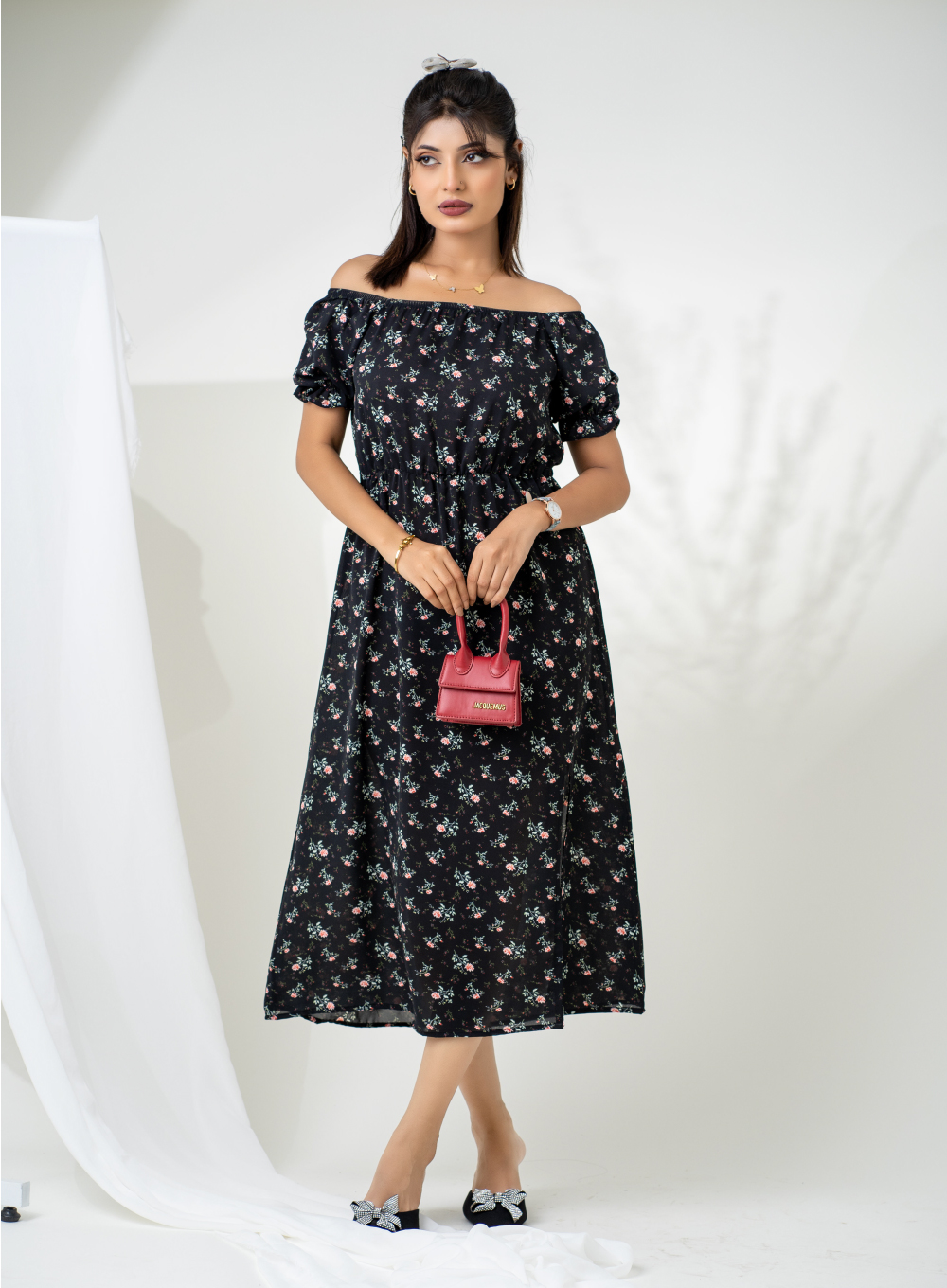 Floral Print Off Shoulder A-line Dress