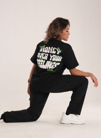 365 - Money Over Your Feelings | Black  Oversized Tee
