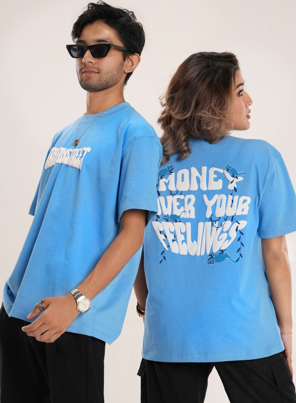 Money Over Your Feelings | Blue  Oversized Tee