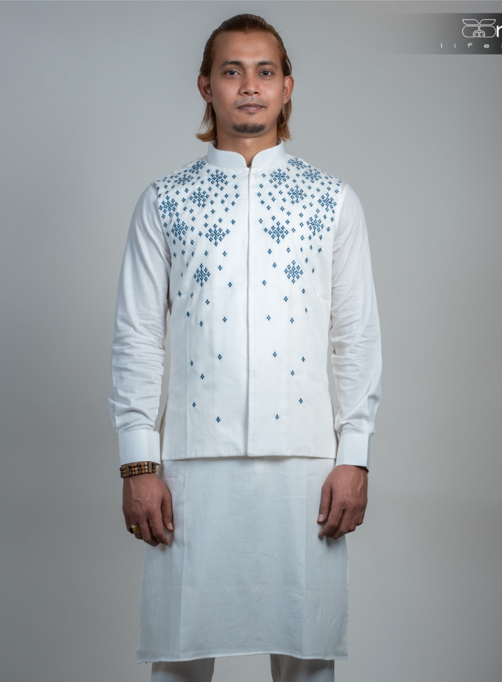 Mens White Kote Panjabi with handcraft embrodiery