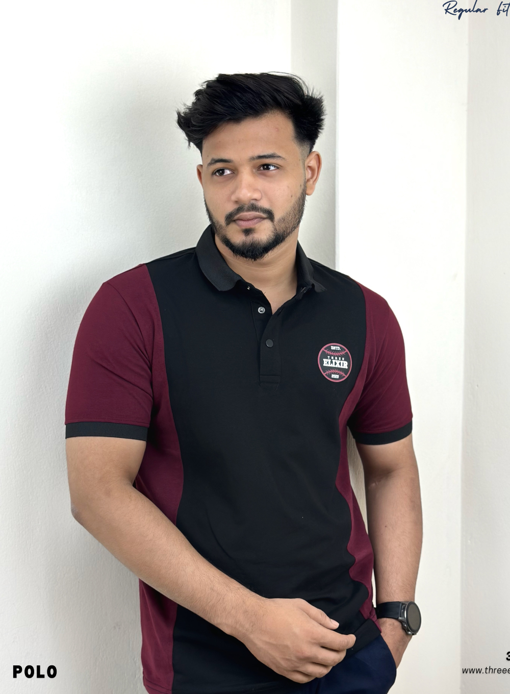 563 - Elixir-Maroon Black polo
