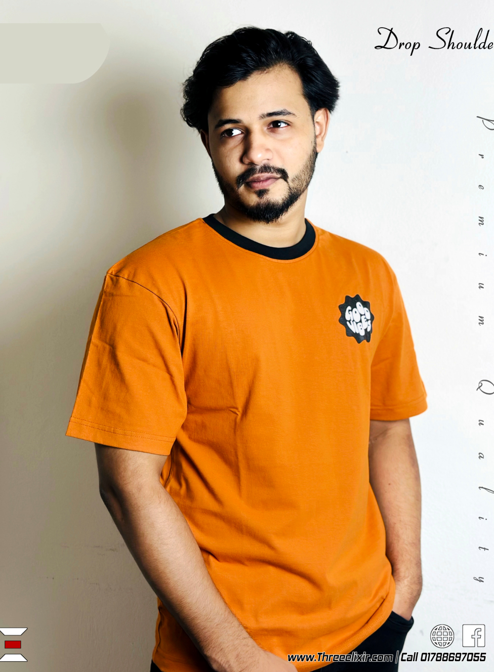 Good Vibes-Copper drop shoulder T-shirt