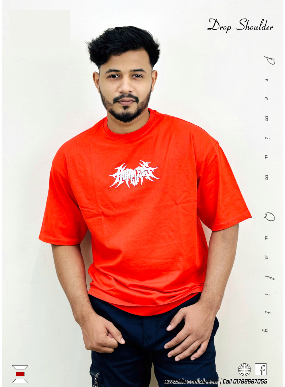 Hopeless-Red Orange drop shoulder T- shirt