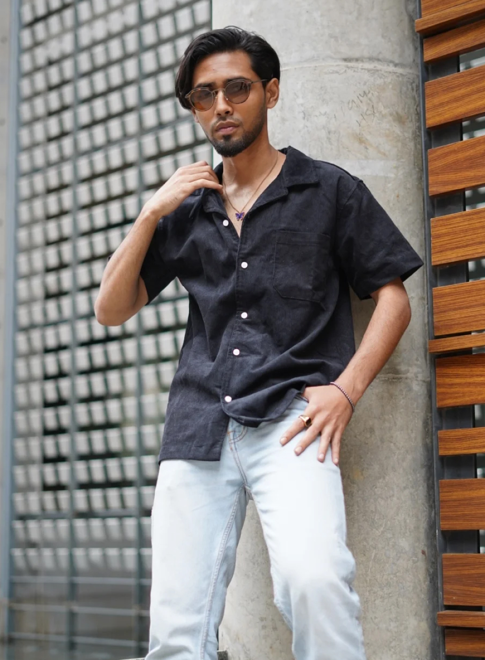 611 - Black Corduroy Camp Shirt
