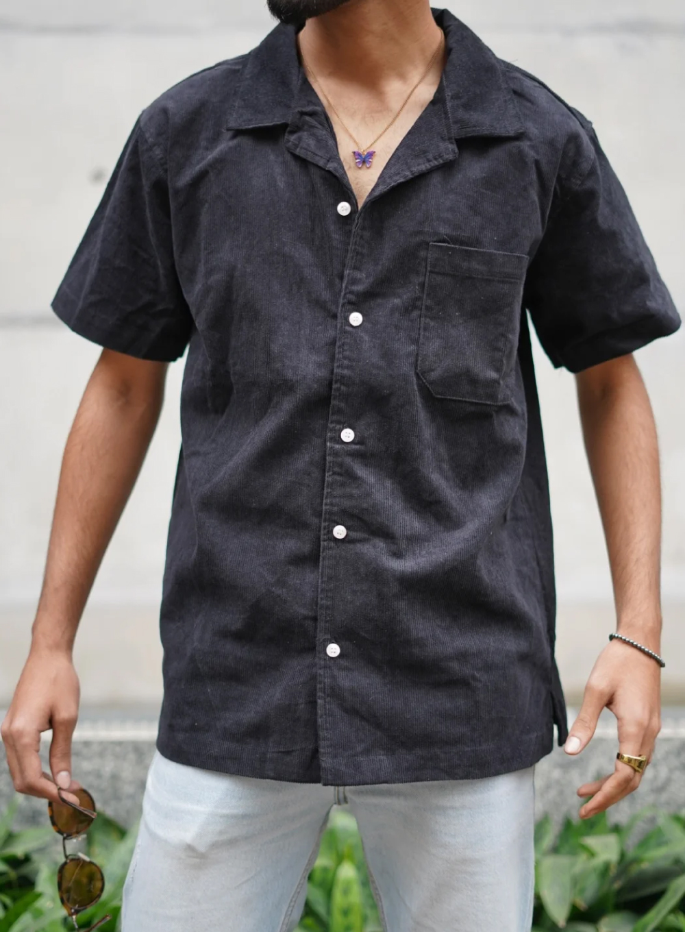 611 - Black Corduroy Camp Shirt