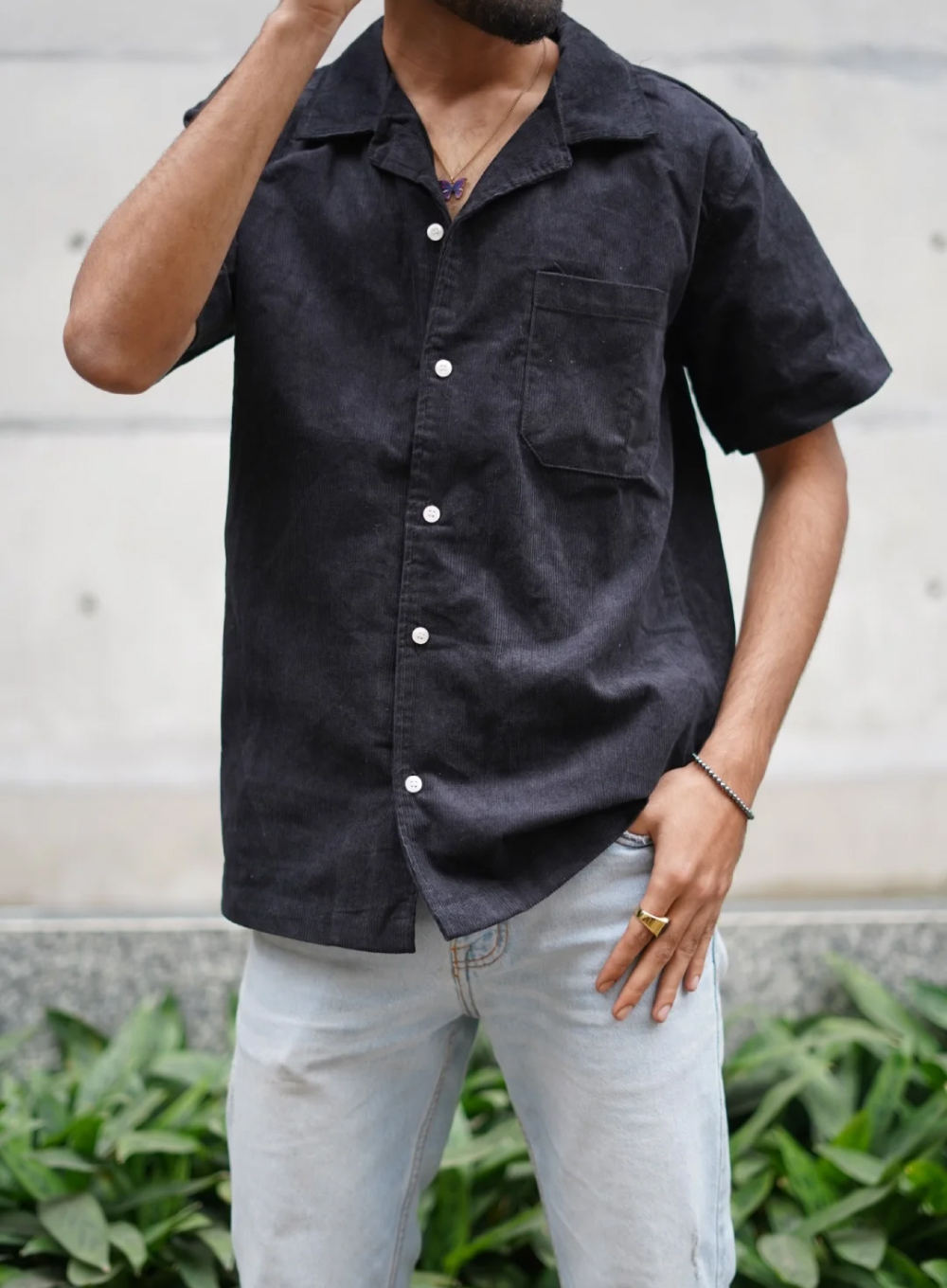 611 - Black Corduroy Camp Shirt