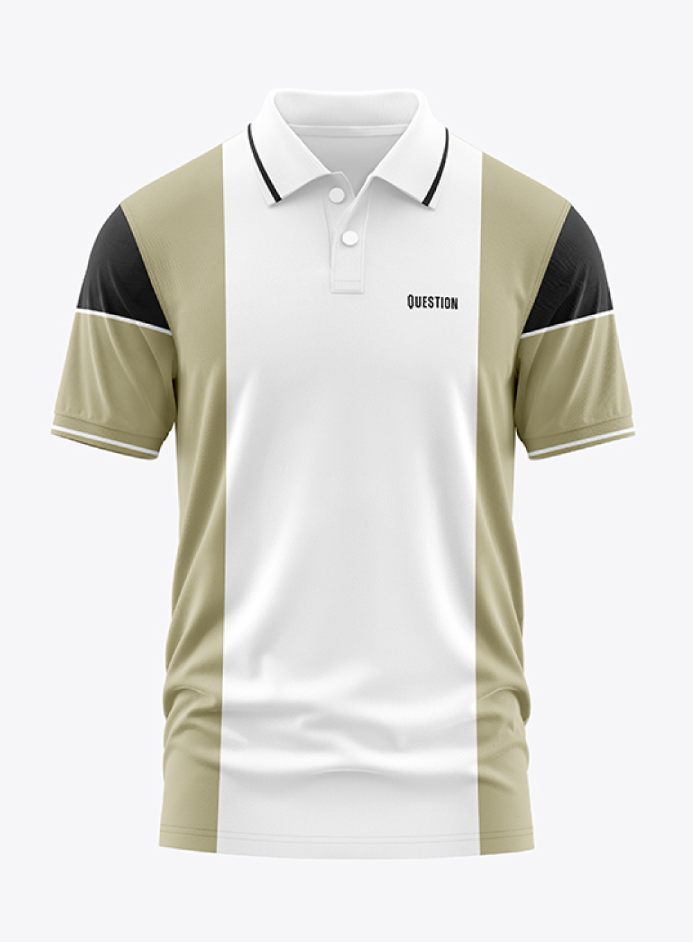 1116 - Double Contrast White & Light Biscuit Premium Polo T-shirt