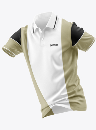 1116 - Double Contrast White & Light Biscuit Premium Polo T-shirt