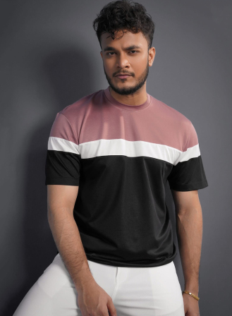 1073 - Black & Rosy Brown Contrast Premium Short Sleeves T-Shirt