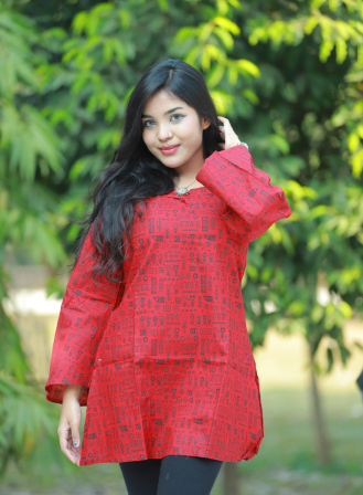 1160 - Ladies' Short Kurti - Dark Red