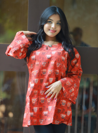 1161 - Ladies' Short Kurti - Dark Orange