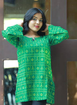 1163 - Ladies' Short Kurti - Green