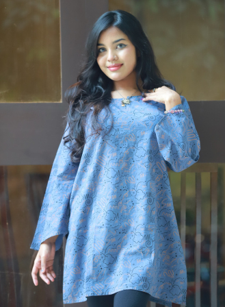 1168 - Ladies' Short Kurti - Sky Blue