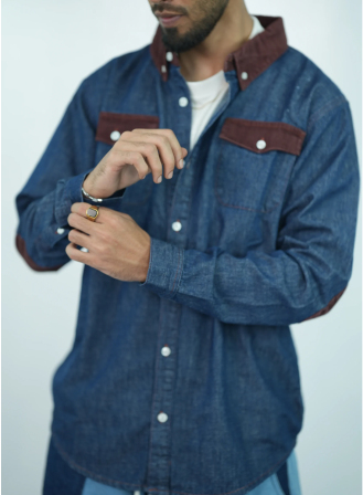 1190 - Denim Patchwork Shirt With Corduroy Accents