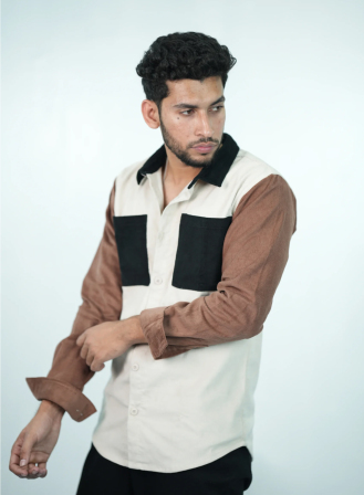 1194 - Corduroy Trio Tone Long Sleeve Shirt