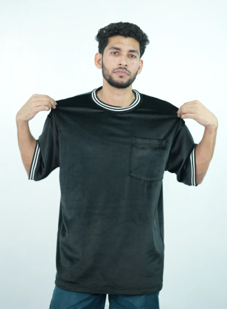 1197 - Black Velour Ringer Tee