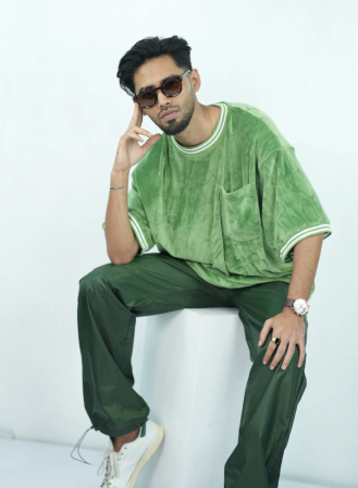 1198 - Green Velour Ringer Tee