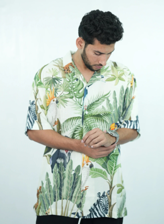1200 - Jungle Split Print Camp Shirt