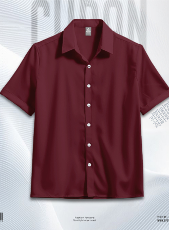 1312 - Maroon Hawaiian Cuban Collar Shirt