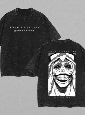 1332 - Solo Leveling Washed Tee - Black
