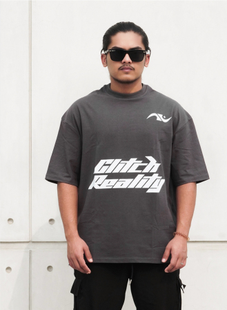 1349 - Glitch Reality – Drop Shoulder Oversized T-shirt | Dark Gray
