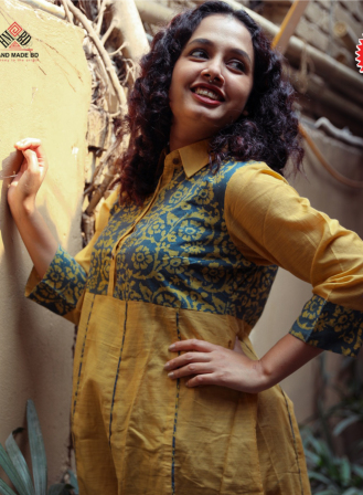 1354 - Handmade Cotton Kurti - Yellow