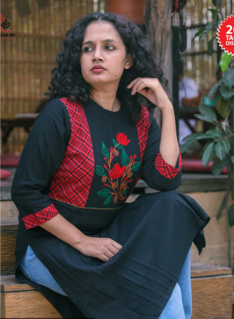 1361 - Handmade Cotton Kurti - Black
