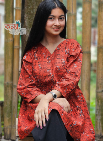 1394 - Ladies' Short Kurti - Red & black