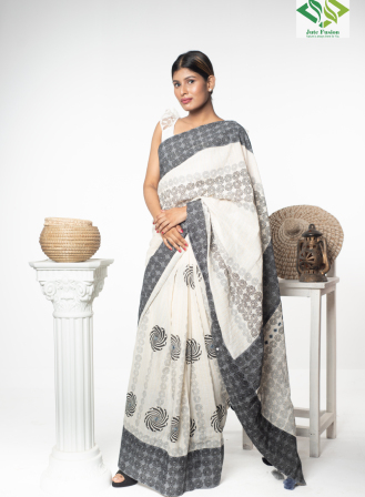 1420 - Jute Fusion Saree- White