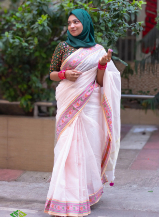 1421 - Jute Fusion Saree- Rose Pink Colour