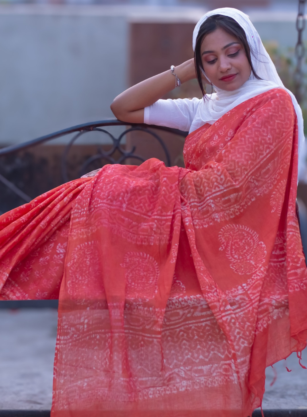 1424 - Jute Fusion Saree- Orange