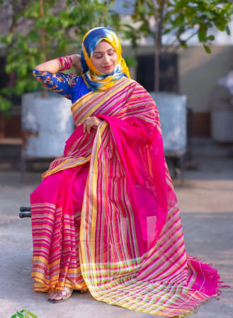 1432 - Jute Fusion Saree-- Rose