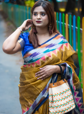 1439 - Jute Fusion saree- Multicolor
