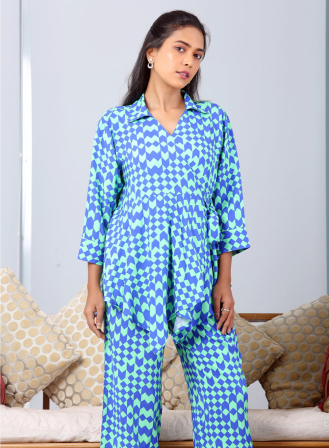 1590 - LS534 Women's Set Blue Green Print