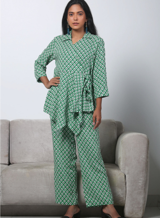 1591 - LS535 Women's Set Green White Print