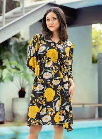 1630 - Marigold Bloom Wrap Dress