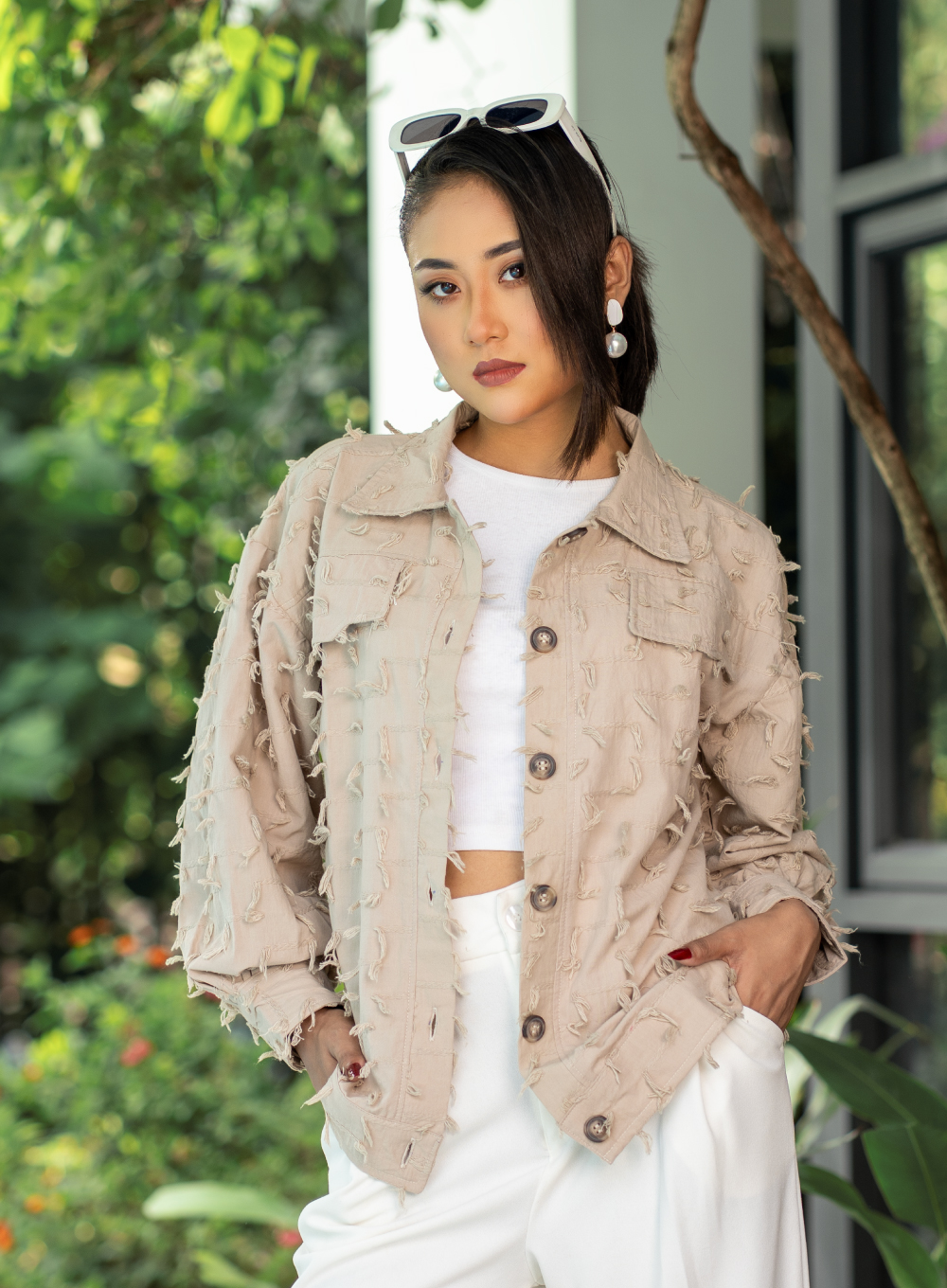 1645 - Beige Embroidered Cotton Shirt