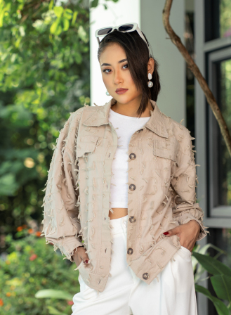 1645 - Beige Embroidered Cotton Shirt