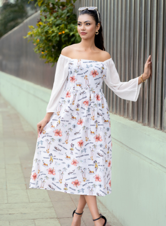 1652 - Tropical Whisper Off-Shoulder Dress