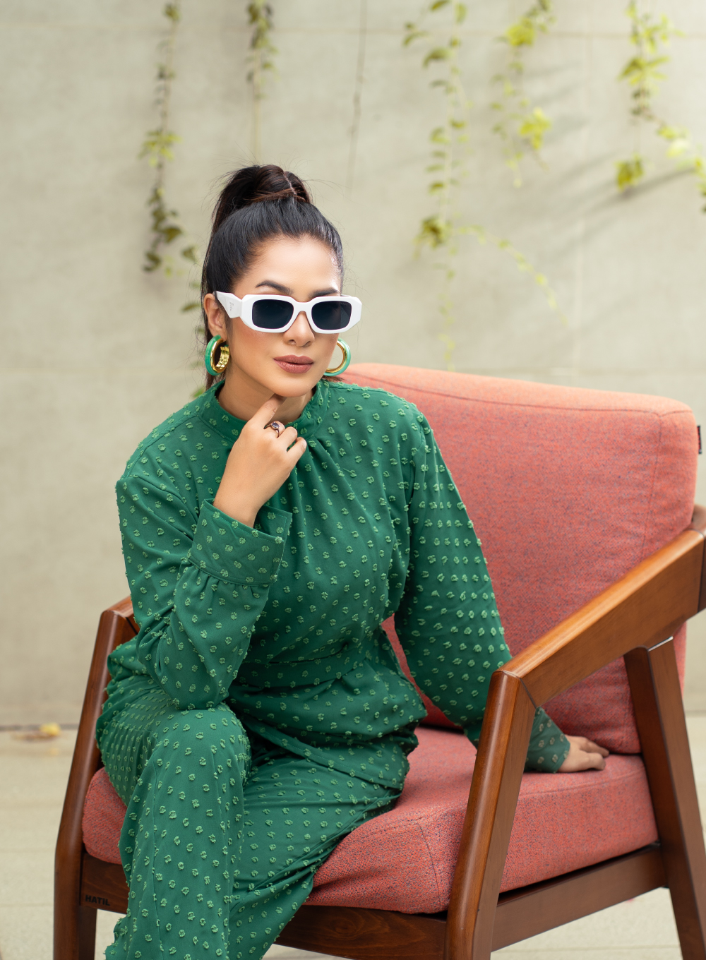 1635 - Emerald Whisper Ruffled High Neck Co-Ord Set