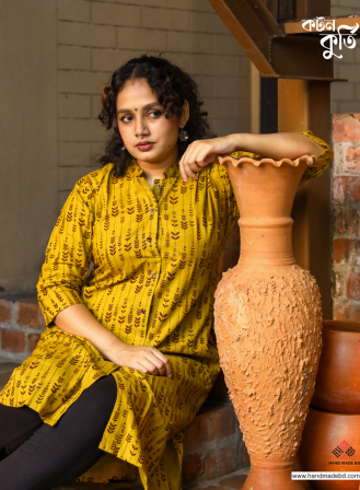 1726 - Handmade Cotton Kurti' - Yellow