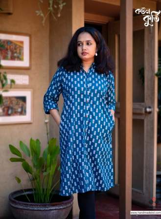 1727 - Handmade Cotton Kurti' - Blue