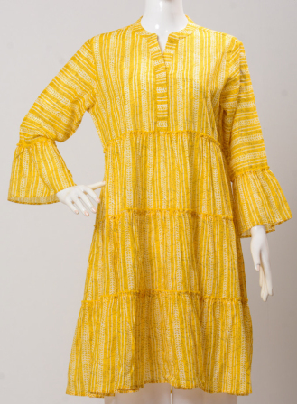 1748 - LF885 Women's Frock Yellow White Print