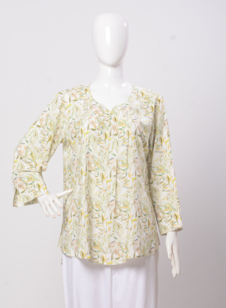 1761 - LT1196 Women's Top Leaf Printed on Off-White