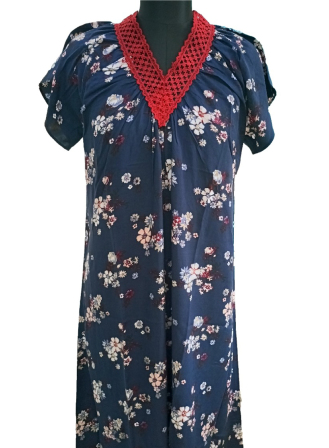 1792 - Aft8 966 Women's Long Dress Navy White Print