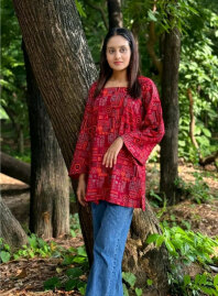 1853 - Konna Fashion Cotton Kurti - Red