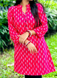 1863 - Konna Fashion Cotton Kurti - Red2