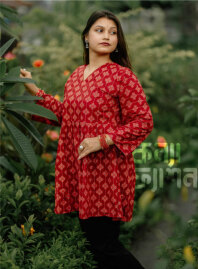 1864 - Konna Fashion Cotton Kurti - Red3